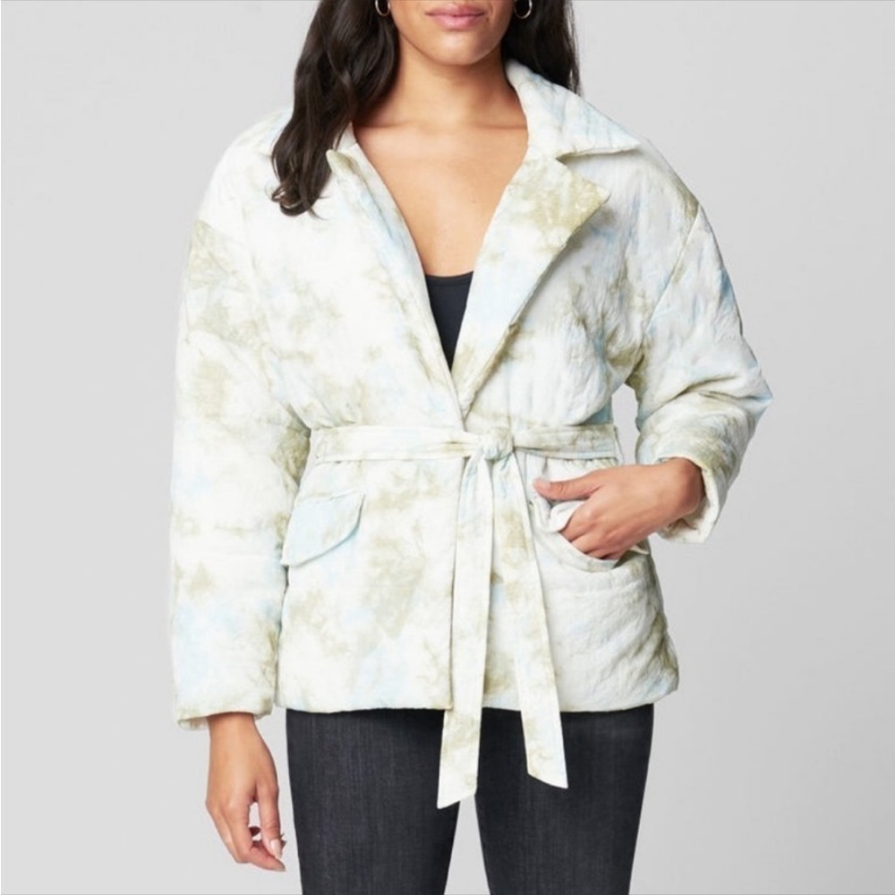 Blank NYC NWT A Perfect Day Watercolor Quilted Puffer Snap Front Belted Jacket M